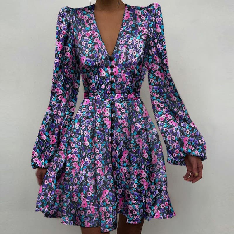 Women's Clothing Women's Fashion V neck Long sleeved Temperament Commuter Dress 661
