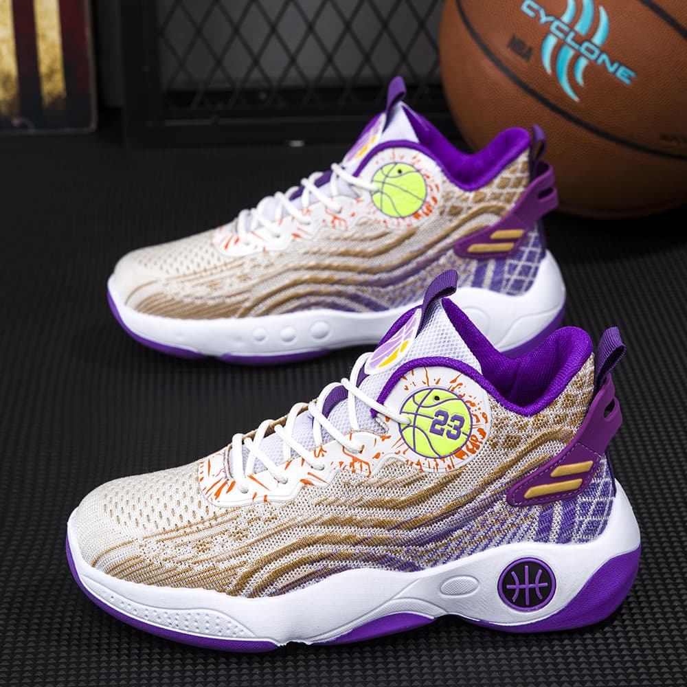 Men's Basketball Shoes Flying Weave Mesh Breathable Non Slip Wear Resistant Lightweight Soft Soled High Top Fashionable Student Sneakers