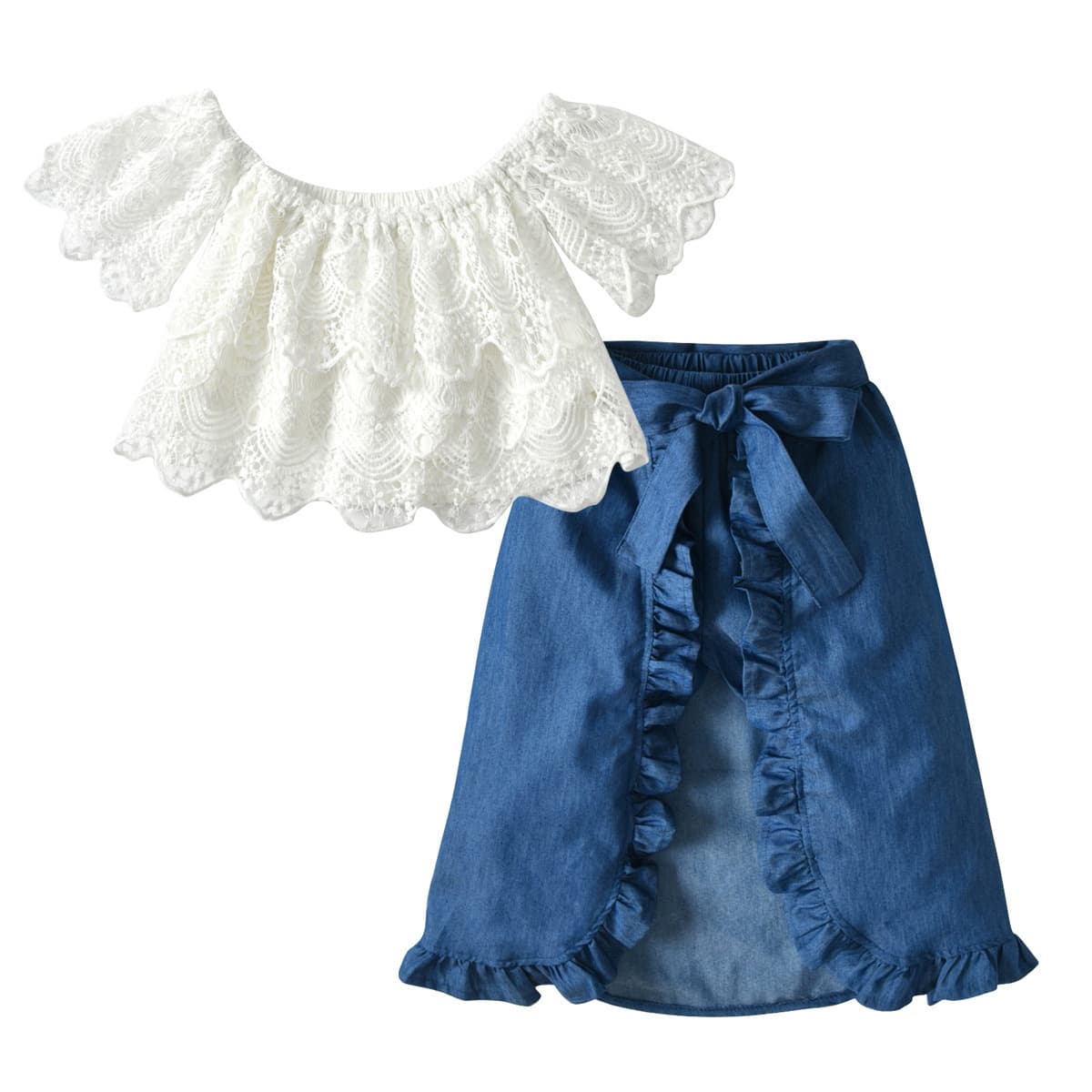 Mother & Kids Cross-border children's clothing spring and autumn small and medium-sized girls lace tops and tuxedo skirt suits one piece drop shipping