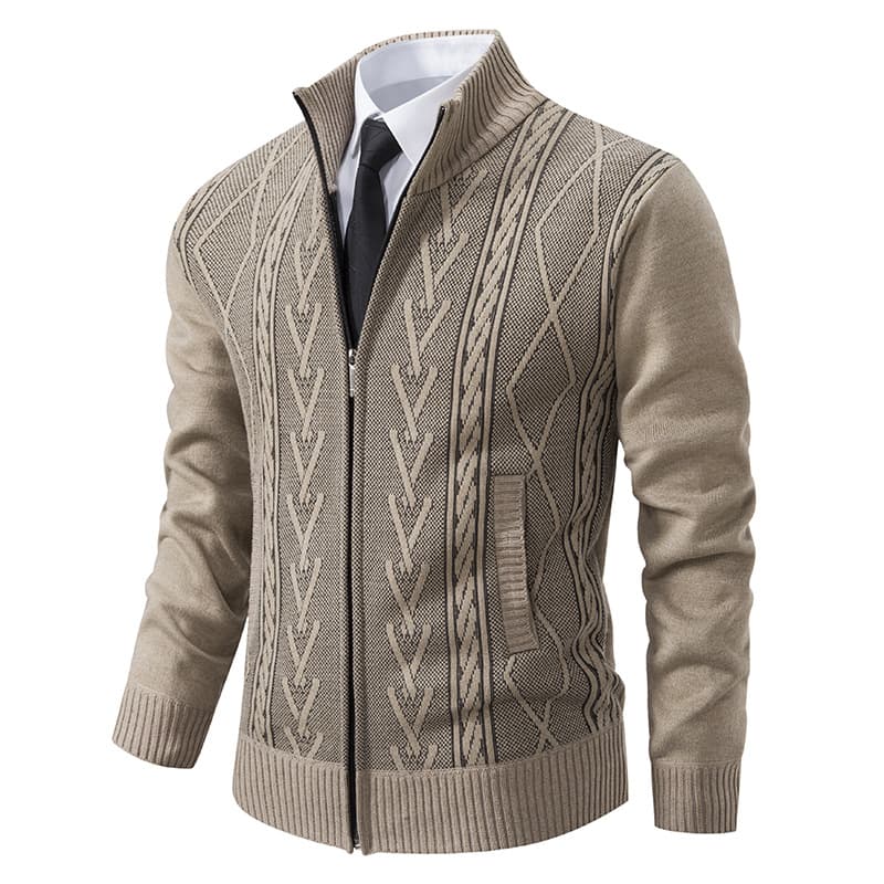 Men's Clothing Sweater Knitwear plus size Men's fleece-lined Cardigan Jacket Zipper Collar Sweater Jacket