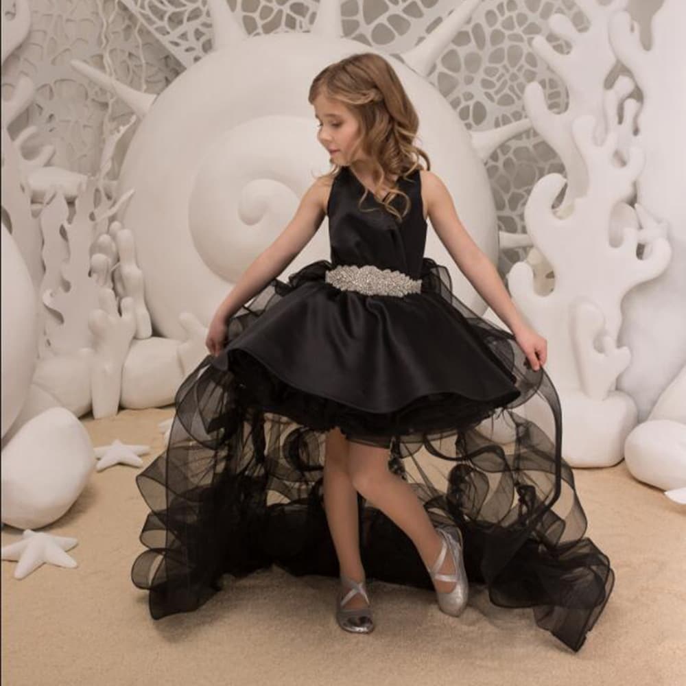 Black Children's Banquet Dress Girl's Piano Performance Birthday Catwalk Dress for Ages 3-8 Polyester