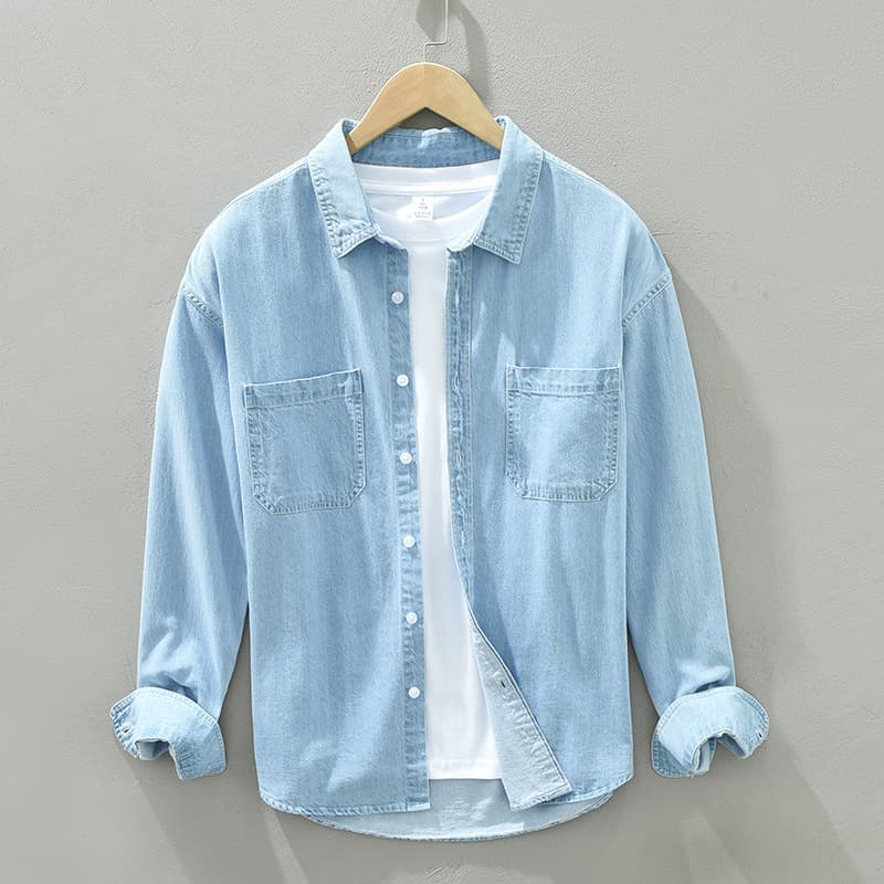 Men's Clothing Cotton Men's Denim Shirt Jacket Long Sleeve Trendy Men's Work Shirt Loose Japanese Casual Shirt