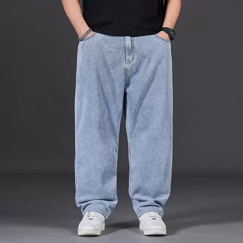 Large Size Men's Jeans Loose Straight Wide Leg Elastic Waist Trousers Plus Size Autumn Pants For Fat Guys