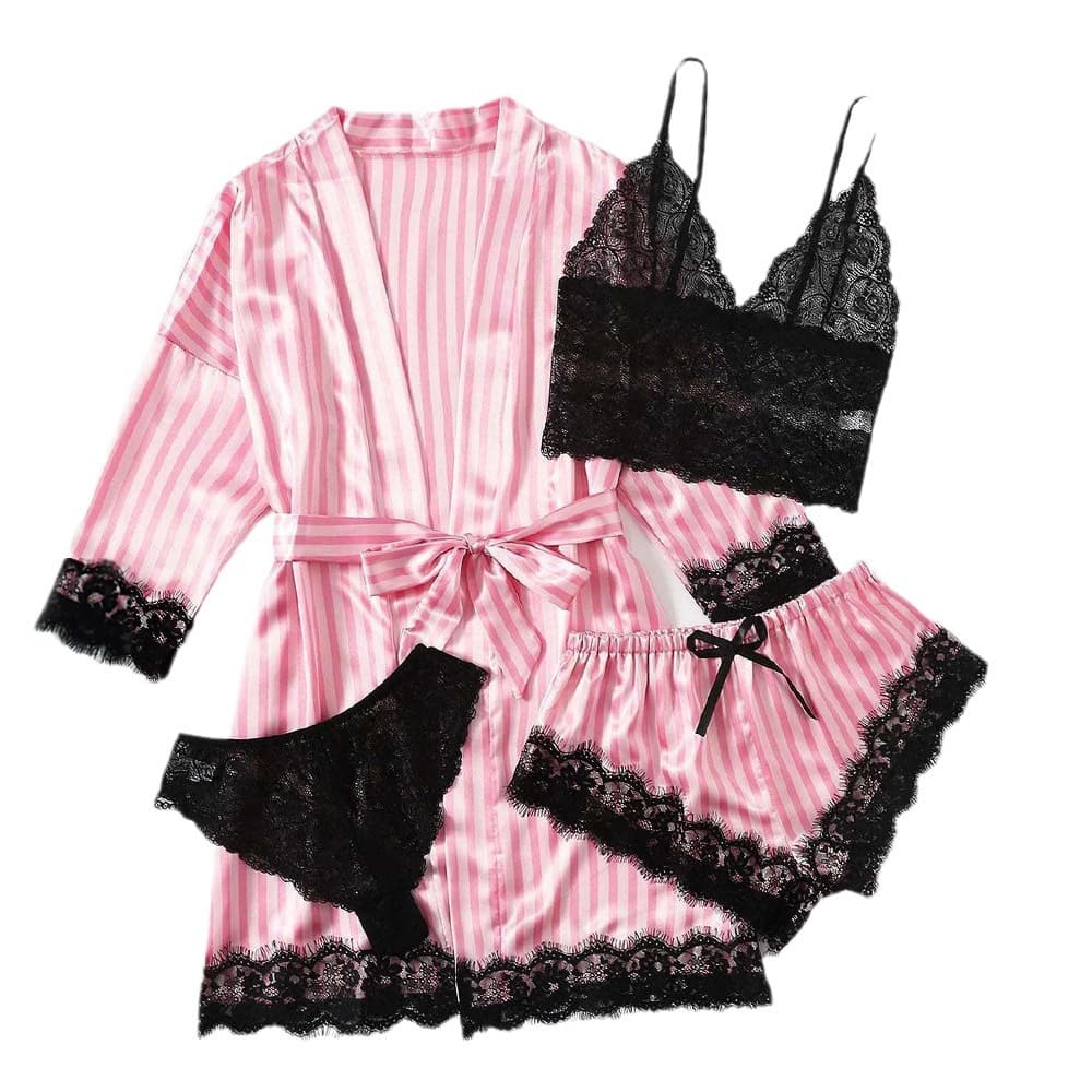 Sexy and interesting cross border foreign trade women's pajamas four piece set large size nightgown sling suit outer wear home clothes