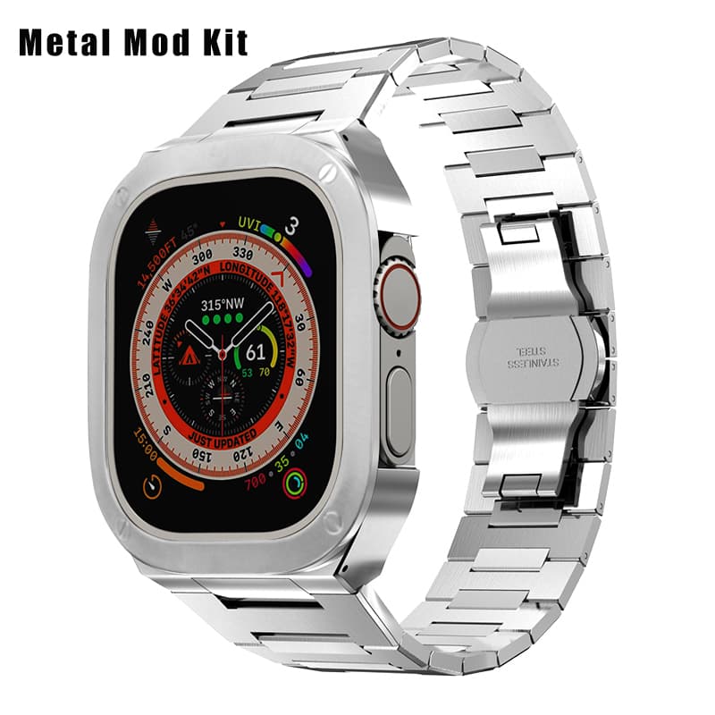 Luxury Metal Modification Kit For Apple Watch Ultra 49MM Stainless Steel Case Cover For IWatch 49MM Rubber Strap Band Refit MOD