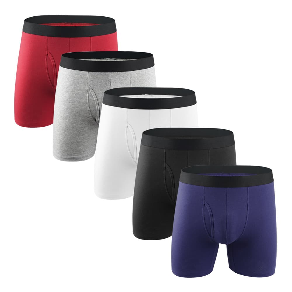 European and American men's underwear, pure cotton men's boxer briefs, extended opening style, sports solid color, cross border supply