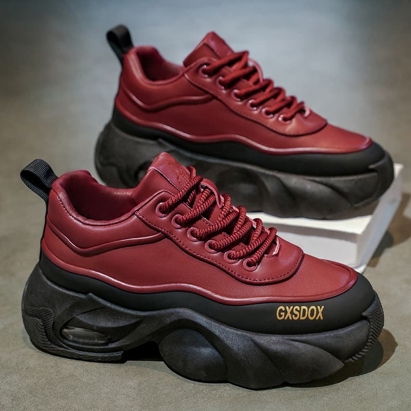 Spring And Autumn Leather Versatile Trendy Men's Fashion Casual Sports Thick-Soled Men's Shoes, Slip-Resistant And Wear-