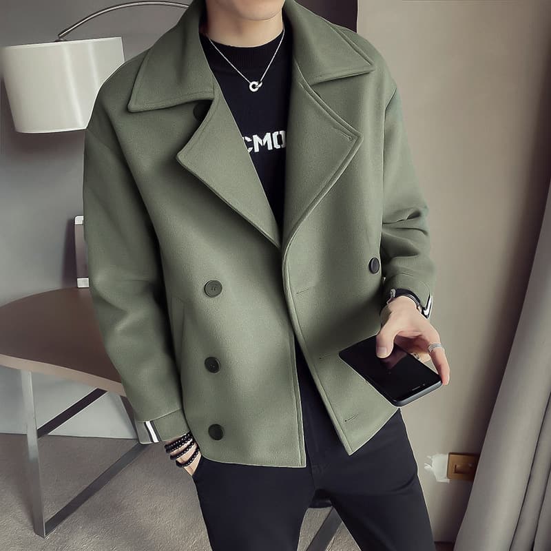 Men's Clothing Fashion brand autumn and winter new men's short windbreaker jacket Korean British leisure net celebrity warm woolen coat men