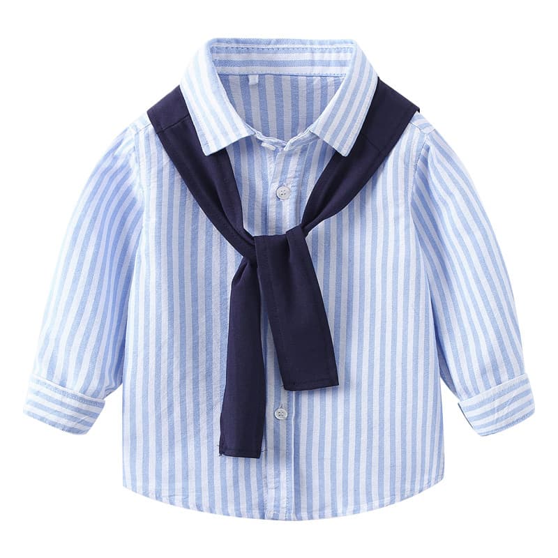 Simple Spring And Fall Fashion Casual Long Sleeve Shirt For Boys Comfortable Children With Cape Striped Top