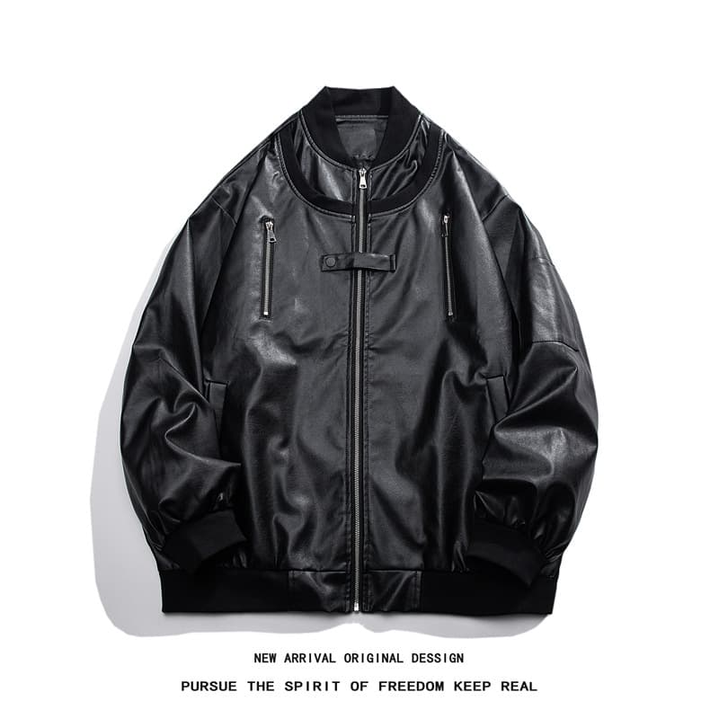 Men's Clothing retro pilot leather jacket men's trendy loose stand up collar leather jacket PU leather