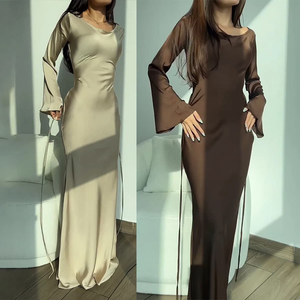 Women's Clothing white round neck long sleeves women's lace up alienated national style temperament lazy style waist dress