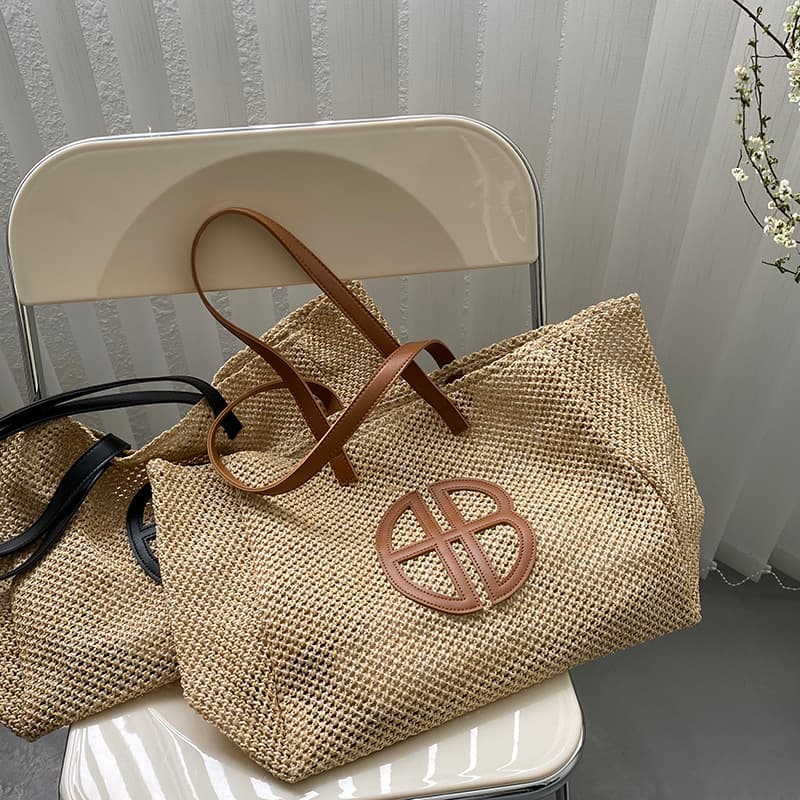 Women's Contrast Color Holiday Beach Bag Niche Woven Bag Underarm Shoulder Bag LD1038