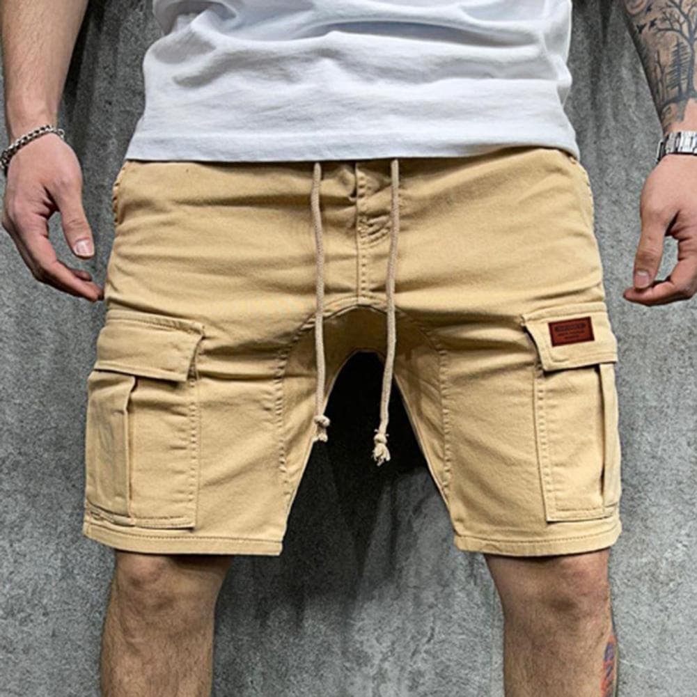 Solid Color Cargo Men Casual Summer Multi Pockets Joggers Mens Drawstring Knee Length Shorts Short Homme