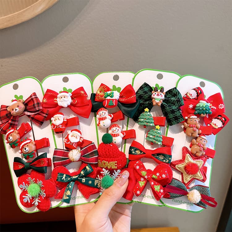 New Children's Girl Christmas Hair Accessories Santa Claus Christmas Tree Elk Hairpin Festive Side Hairpin Five-piece Female Christmas Dress Up Gift