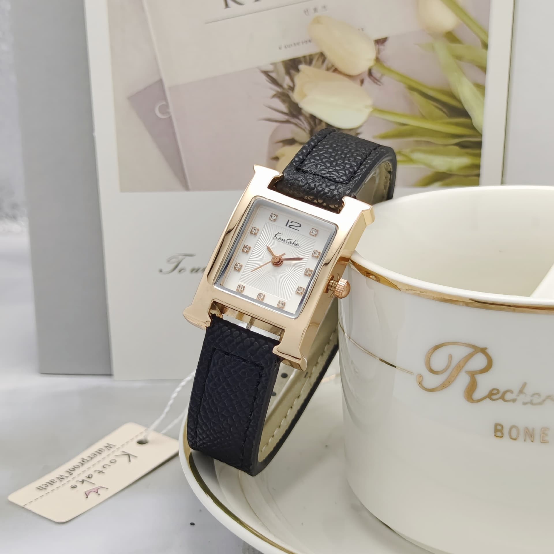 New Fashionable With Litchi Grain Leather Strap Quartz Hot-Selling Women's Watch H Series Wristwatch