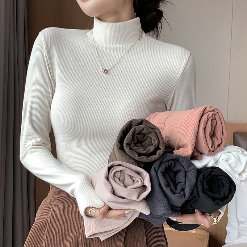 Slim Fit Wide-Stripe Mock Neck Top – Versatile Long Sleeve Stretch Tee For Layering (M-XXL, Polyester-Spandex Blend, Work-to-Weekend)