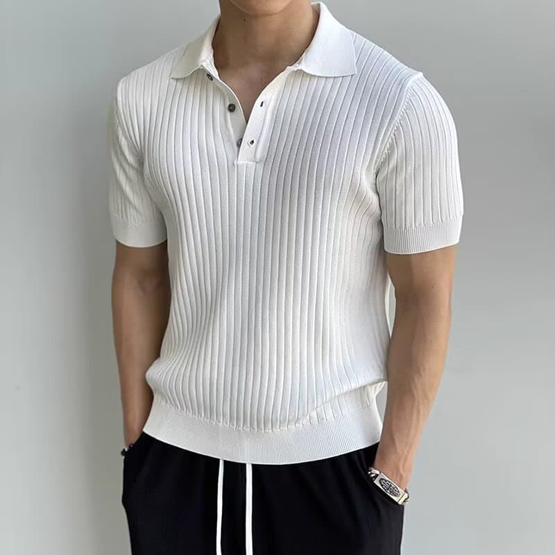 Men's Clothing Knitted Short Sleeved Summer Trendy High End Casual Tops Fashionable Simple Lapel Sweater