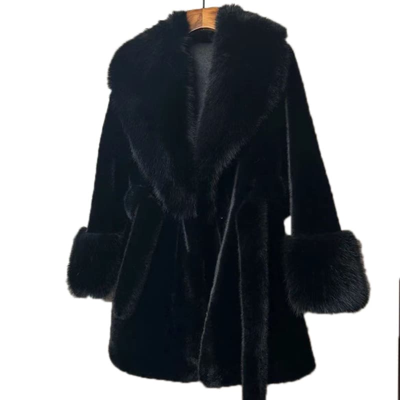 Women's Clothing fur collar long slim coat environmentally friendly plush coat high end fashion version