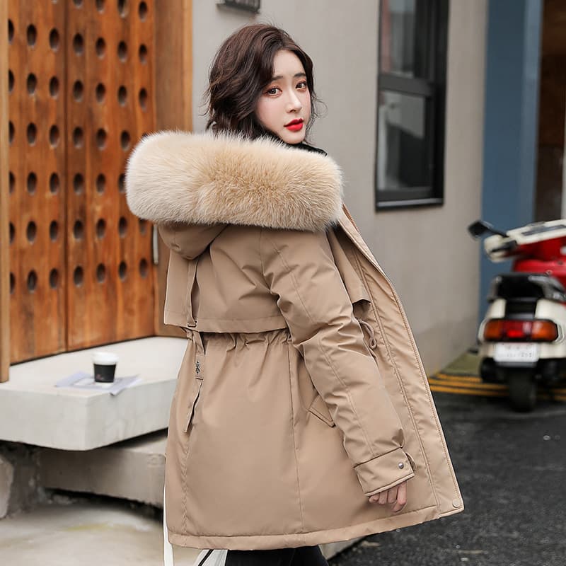 Veste d'hiver matelassée en coton avec col en fourrure pour femme