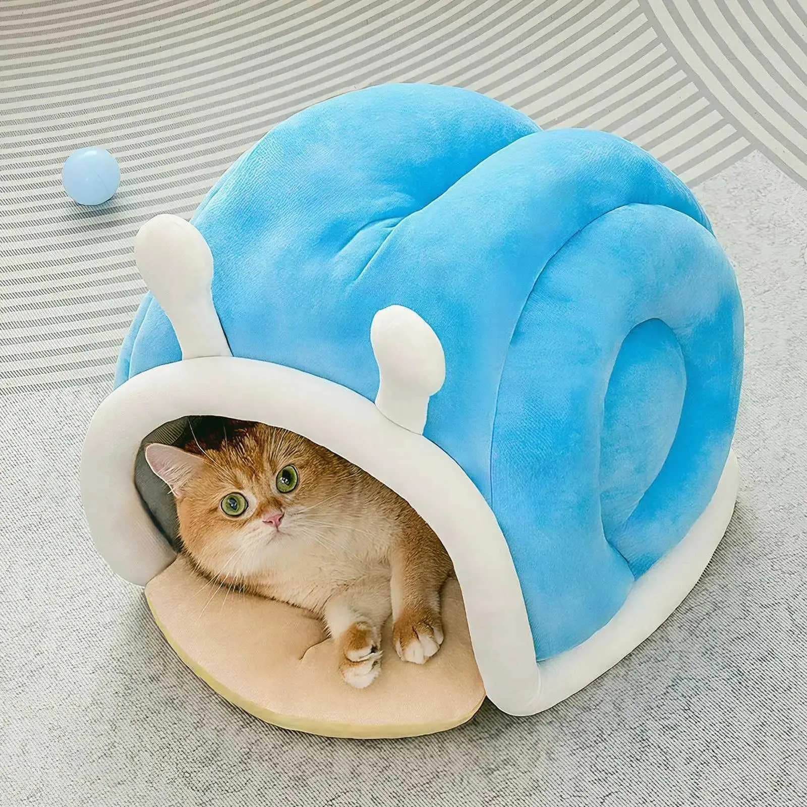 Snail Shaped Nest Semi Enclosed Cat Warming Bed Indoor Cat And Small Dogs House Pet Accessories For Winter TravelM251127