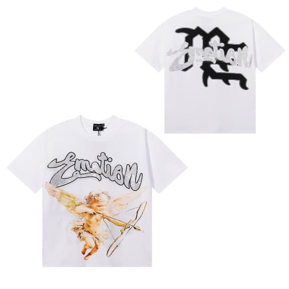 T-shirt unisexe à manches courtes, coupe ample, imprimé extraterrestre tendance style américain, orné de strass, idéal pour la rue.
