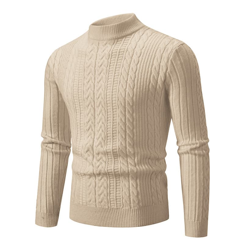 Autumn And Winter Woven Pullover Half Turtleneck Sweater For Men Solid Color Casual Twist Bottom Sweater