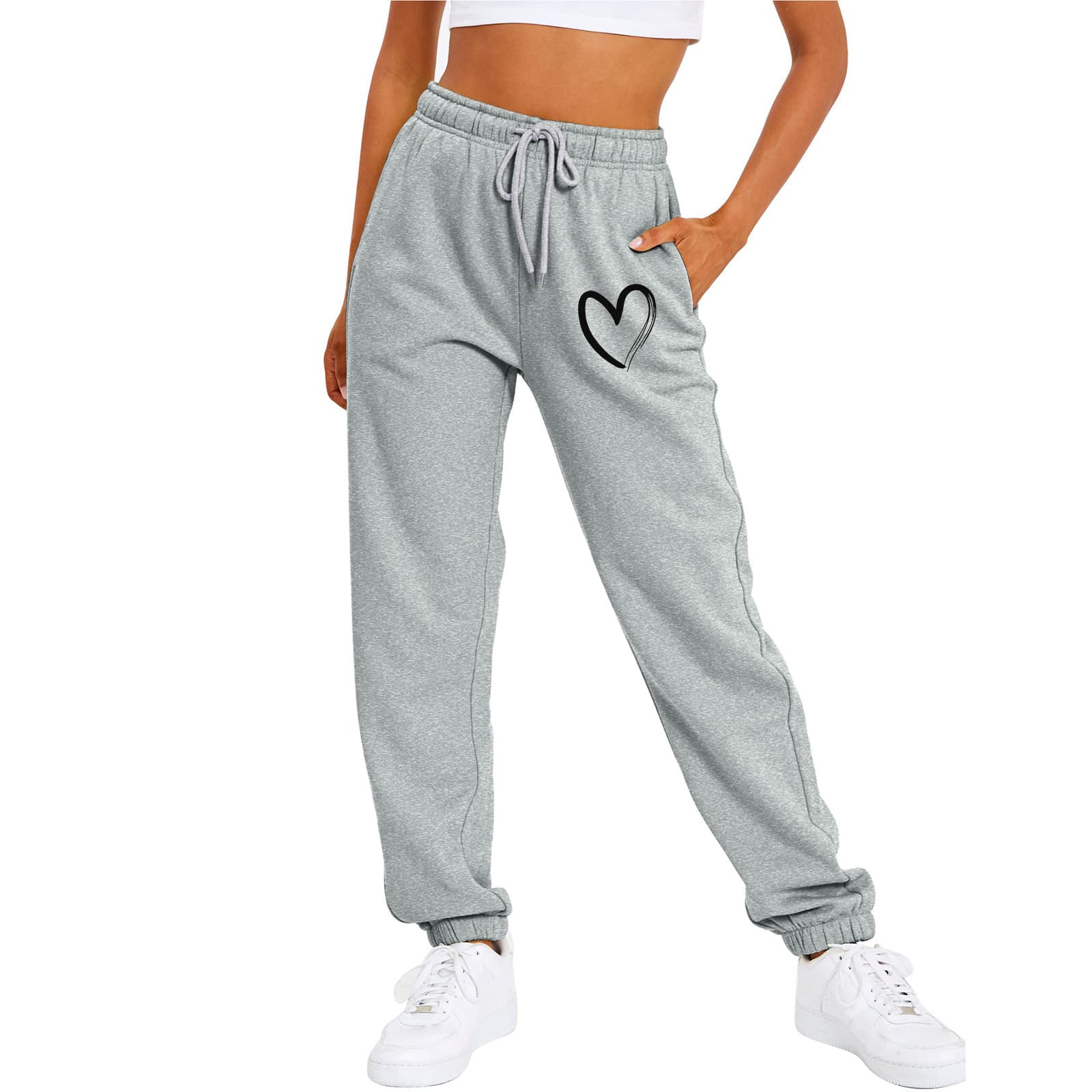 Women's Sweatshirt With Fleece Base Lace-up High-waisted Casual Pants