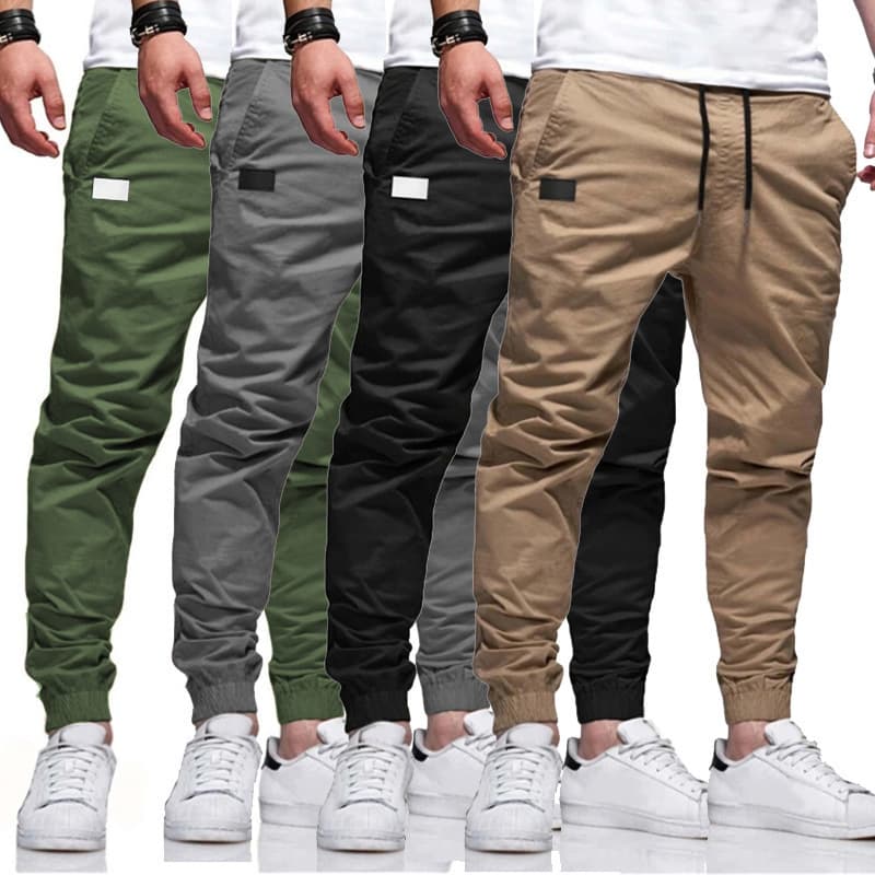 New Casual Sports Men's Jogging Work Pants, Solid Color Slim Fit Leg Binding Pants