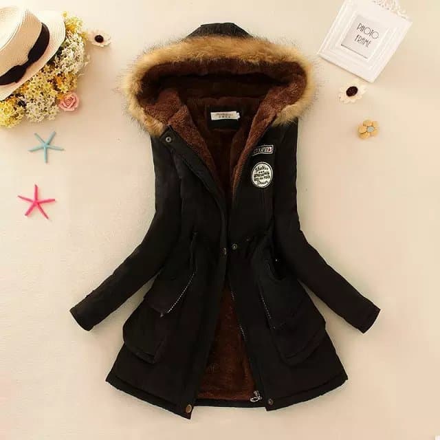 Women's Clothing Slim-Fit Waist Strap Mid-Length Military Dress Hooded Cotton-Padded Women's Coat