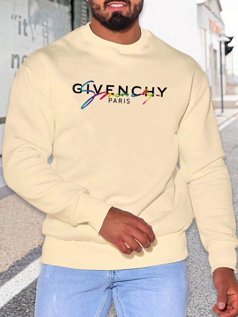 Sweat-shirt chaud à col rond pour hommes, couleur unie, imprimé, nouvelle collection automne et hiver 2024