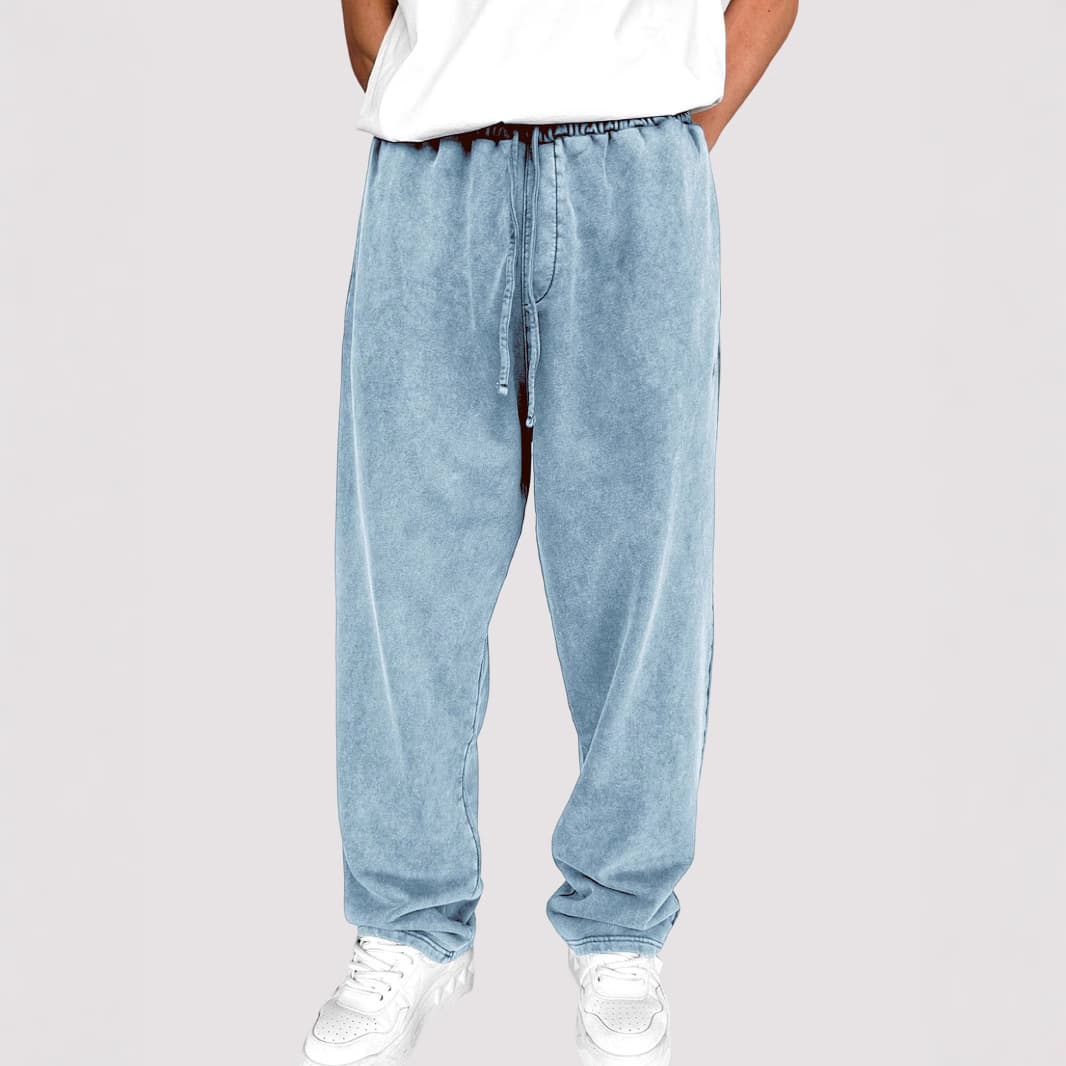 Men's Clothing Washed Color Knitted Trousers Drawstring Pocket Casual Pants Sweatpants