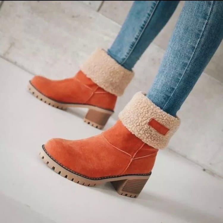 Autumn and winter mid-tube chunky heel suede snow boots