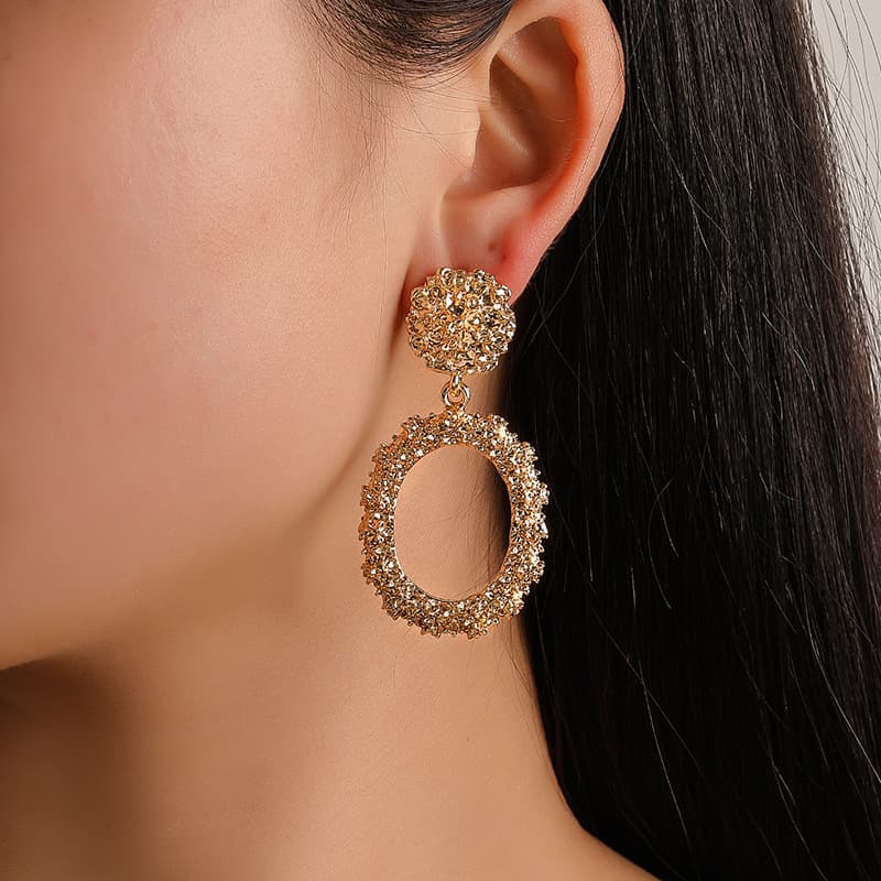 hot selling new personalized geometric frosted earrings exaggerated circle relief ladies earrings