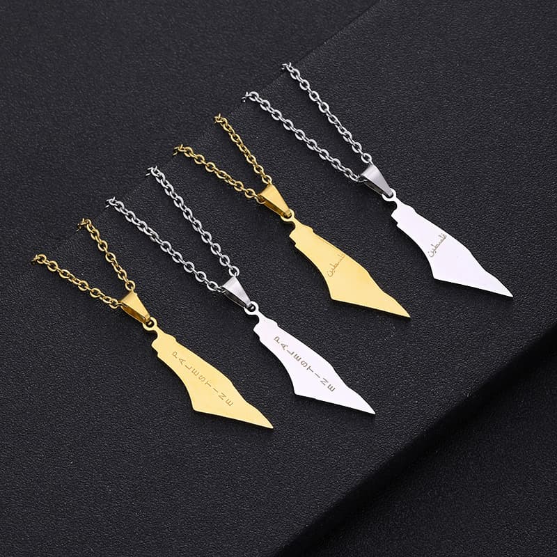 Israel and Palestine Map Pendant Necklace Fashion Geometric Letter Stainless Steel Clavicle Chain Women's Jewelry