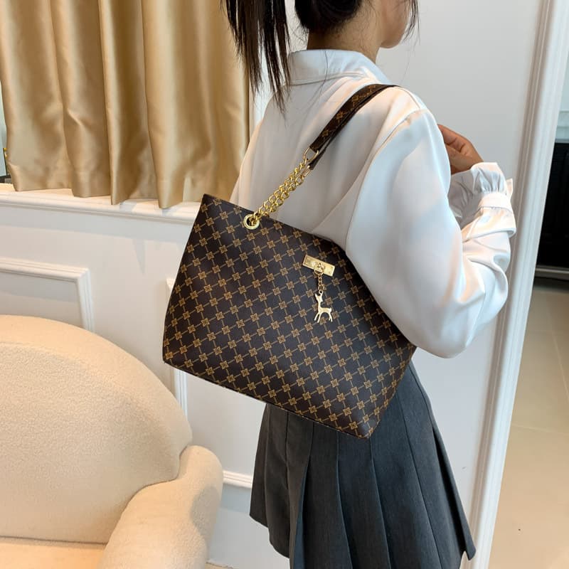 Women's Bags Fashion Commuting Retro Chain Handbag Shoulder Bag Printed Tote Bag