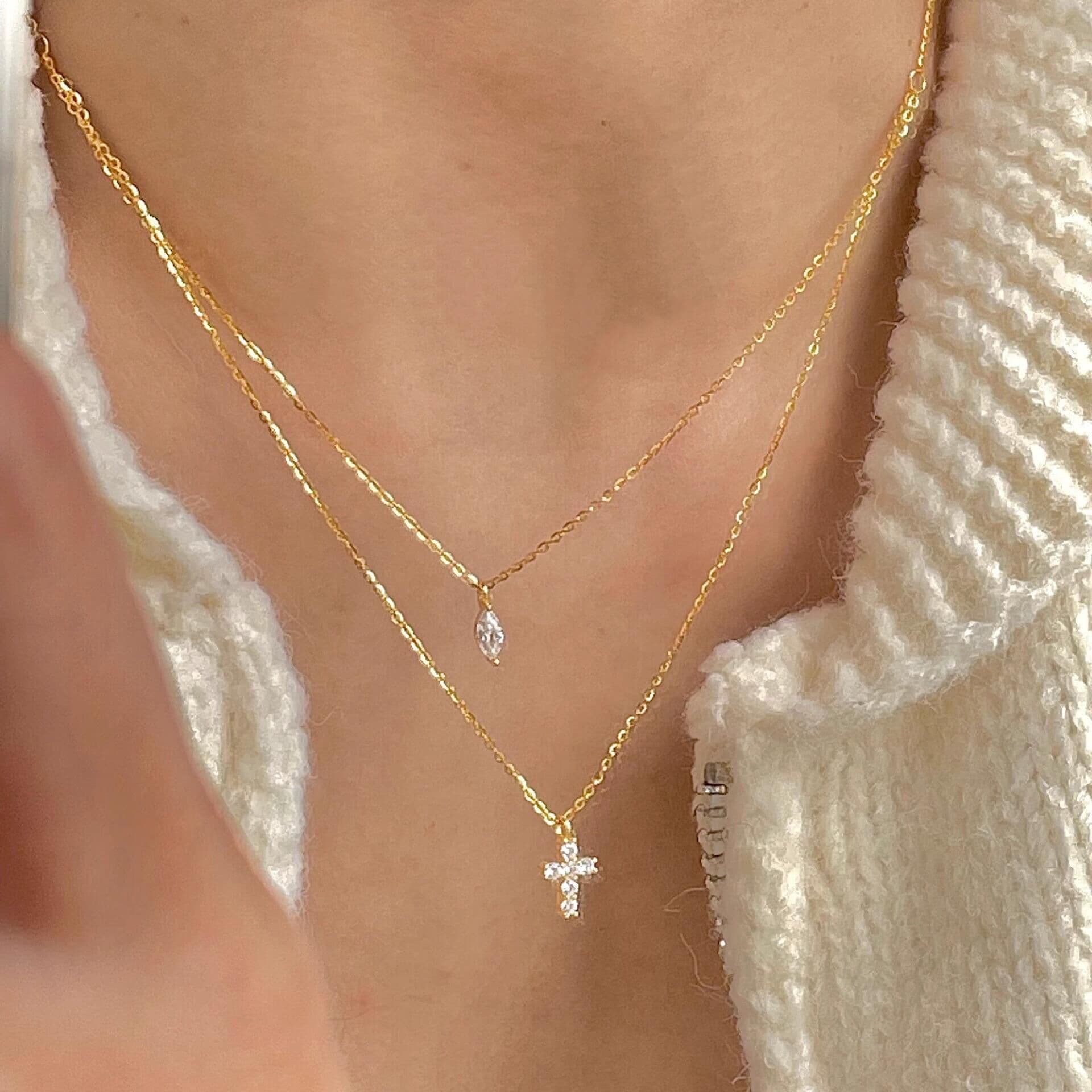 new diamond cold style ins cross necklace creative ladies teardrop shaped pendant clavicle chain
