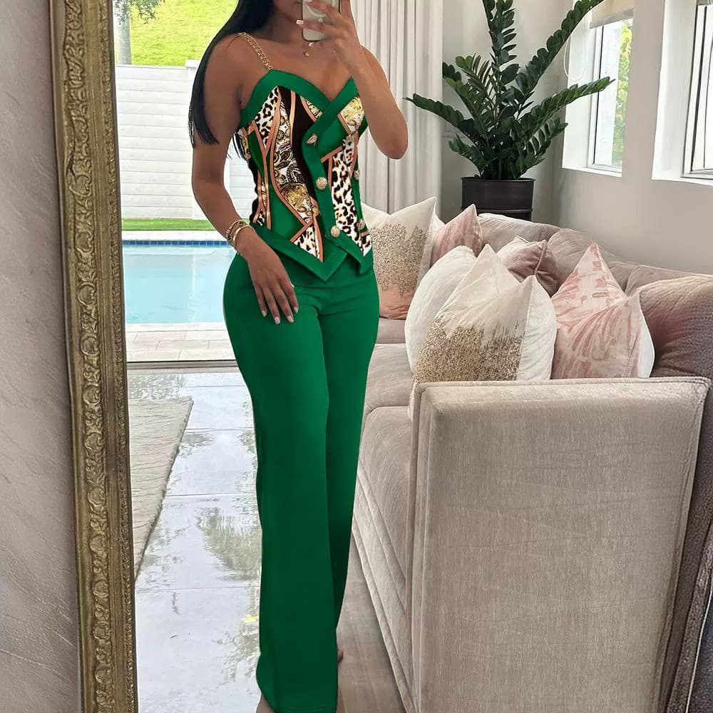 Women's Clothing Sleeveless Top Pants Two Piece Set