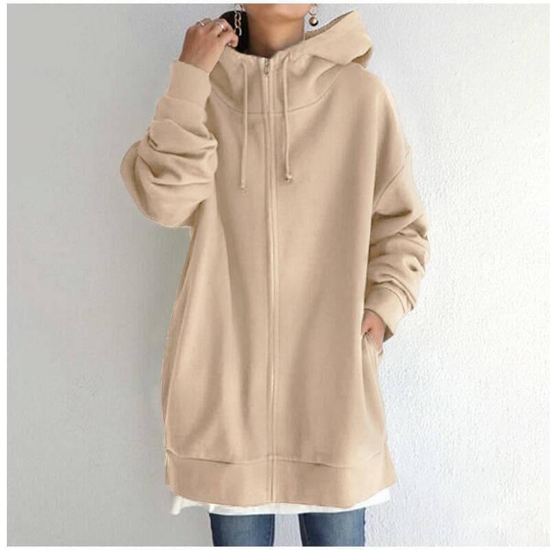 Women's Clothing autumn and winter new style personalized street sweatshirt zipper hooded long fleece sweatshirt