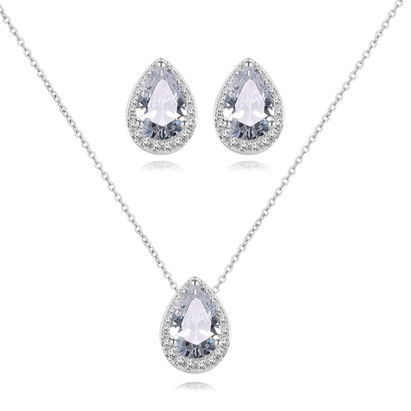 Fashion classic popular water drop necklace earrings two piece set inlaid AAA zircon jewelry set