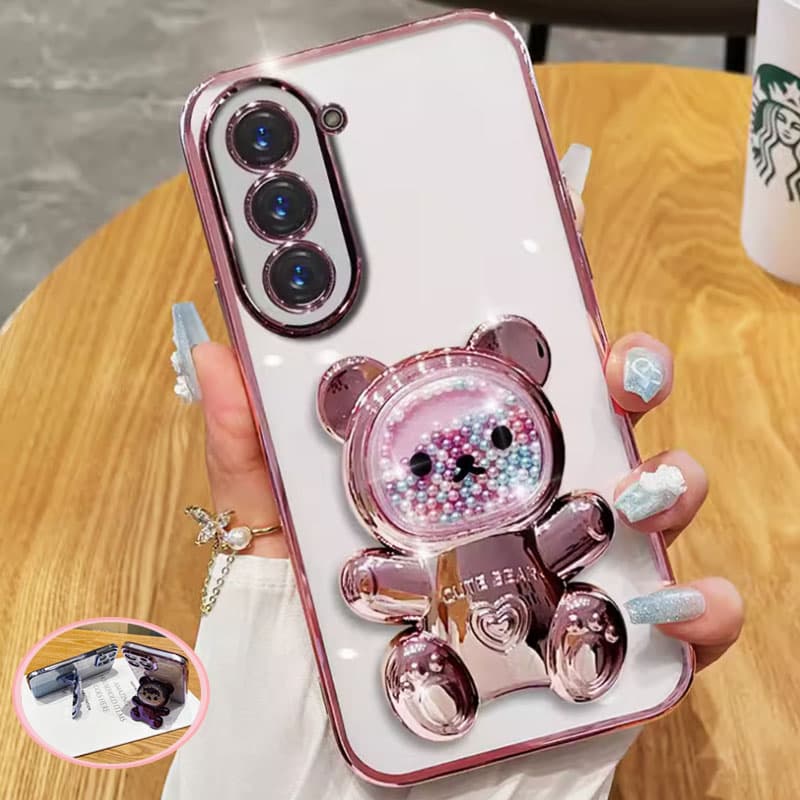 Cute Bear Bracket Plating Phone Holder Case For Samsung Galaxy A26 A36 A56 A14 A24 A34 A54 A15 A25 A35 A55 A05 A05S Stand Cover