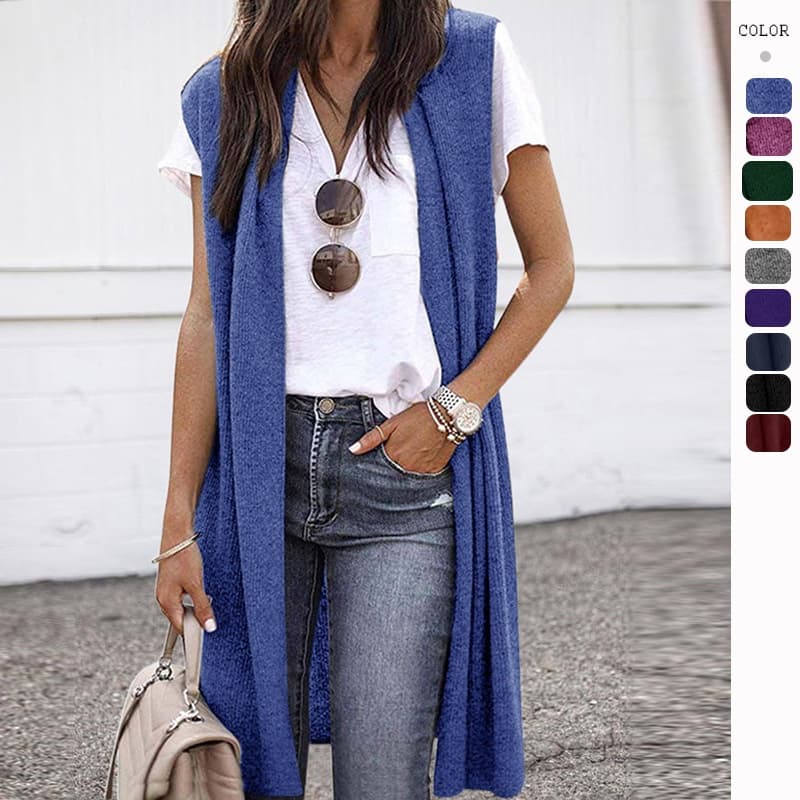Aria Basics 2023 Europea Ad America Cross-Border Amazo New Style Cardiga Fashio Tred Mid-Legth Sleeveless Vest For