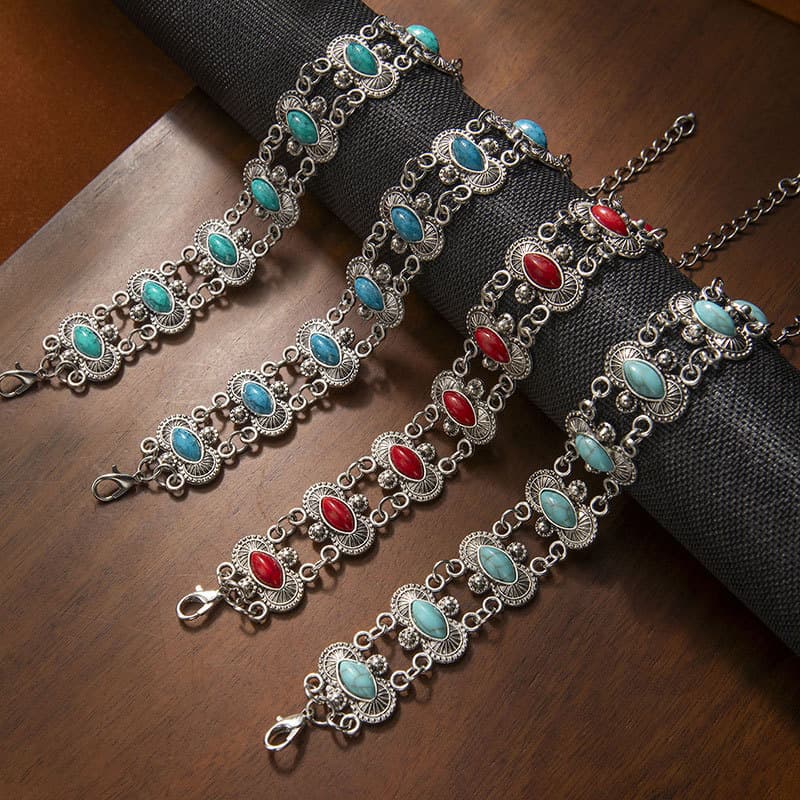 Hot Selling Personality Turquoise Bracelet Bohemian Ethnic Style Jewelry For Women Light Luxury Temperament Bangle