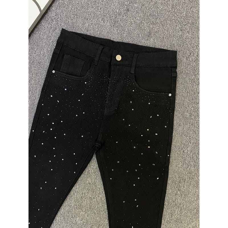 Men's Clothing Sanli Dadi American High Street Jeans Net Red Starry Sky Hot Diamond Black Elastic Small Feet Men's Trendy Brand Starry Sky