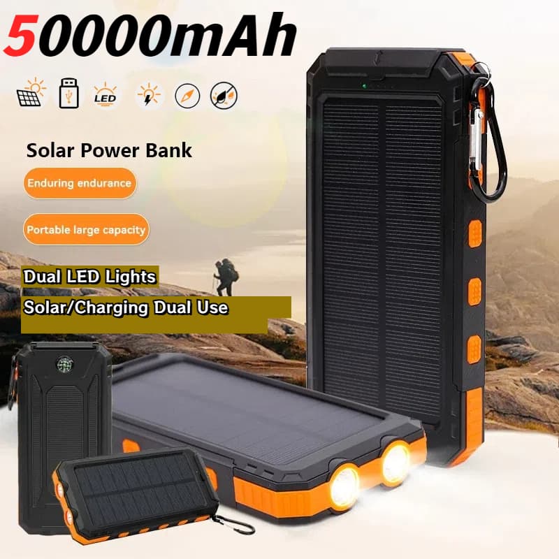 50000 MAh Solar Power Bank Portable Fast Charging Outdoor Large Capacity External Battery Mobile Phone Charger With