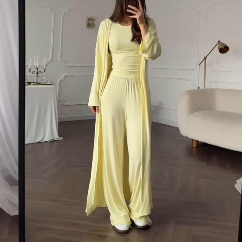 Summer & Autumn Women's 3-Piece Set – High Waist Loose Wide Leg Pants + Vest Top – Comfortable Office & Casual Outfit – Pastel Colors