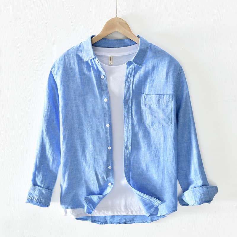 Men's Clothing Simple Solid Color Men's Casual Cotton And Linen Loose Long Sleeved Shirt