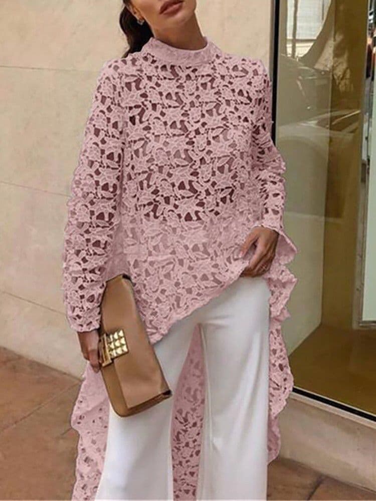 Women's Fashion Irregular Sexy Lace Long-sleeved Dress