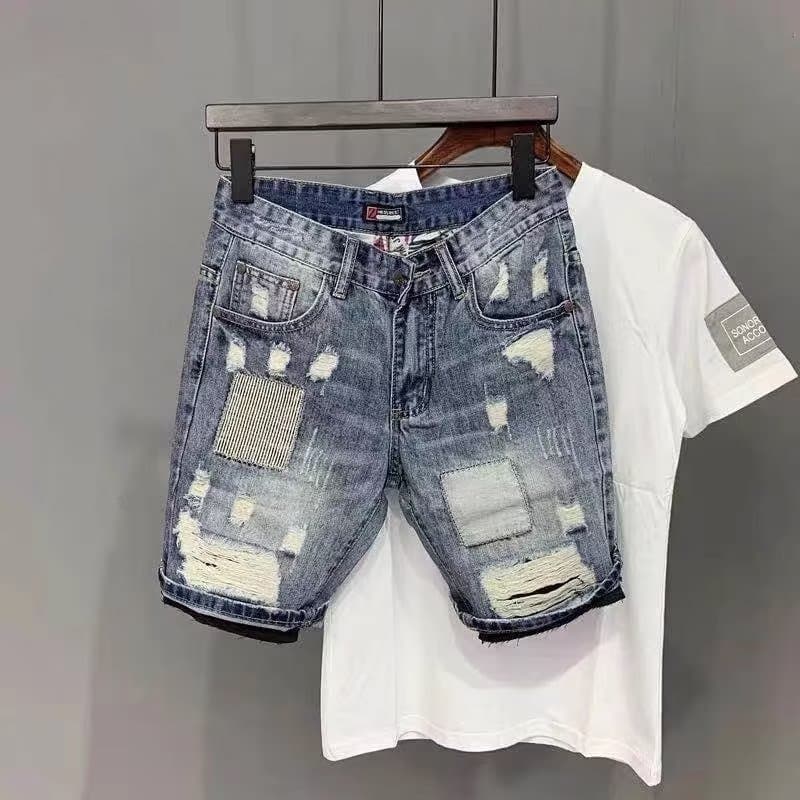 Men's Relaxed Fit Distressed Denim Shorts Ripped Boyfriend Jeans Mid-Length Casual Streetwear Vintage Chic Style Summer