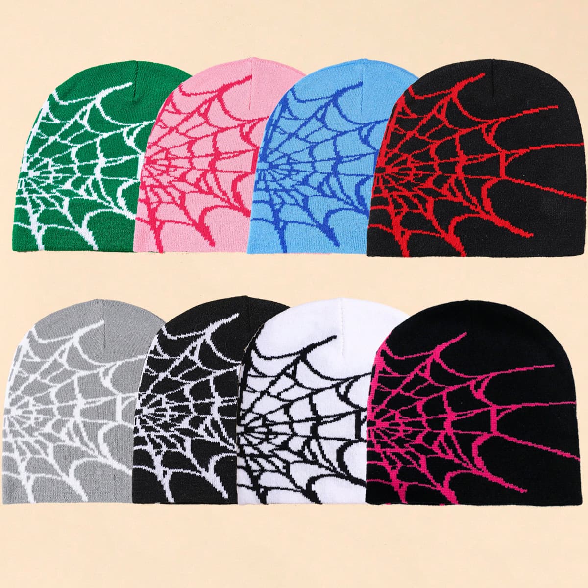 Knitted Beanie Hat With Spiderweb Jacquard Pattern, Winter Warm Fleece Lined Skull Cap, Trendy Unisex Cold Weather Accessory Wind Cooling Hat