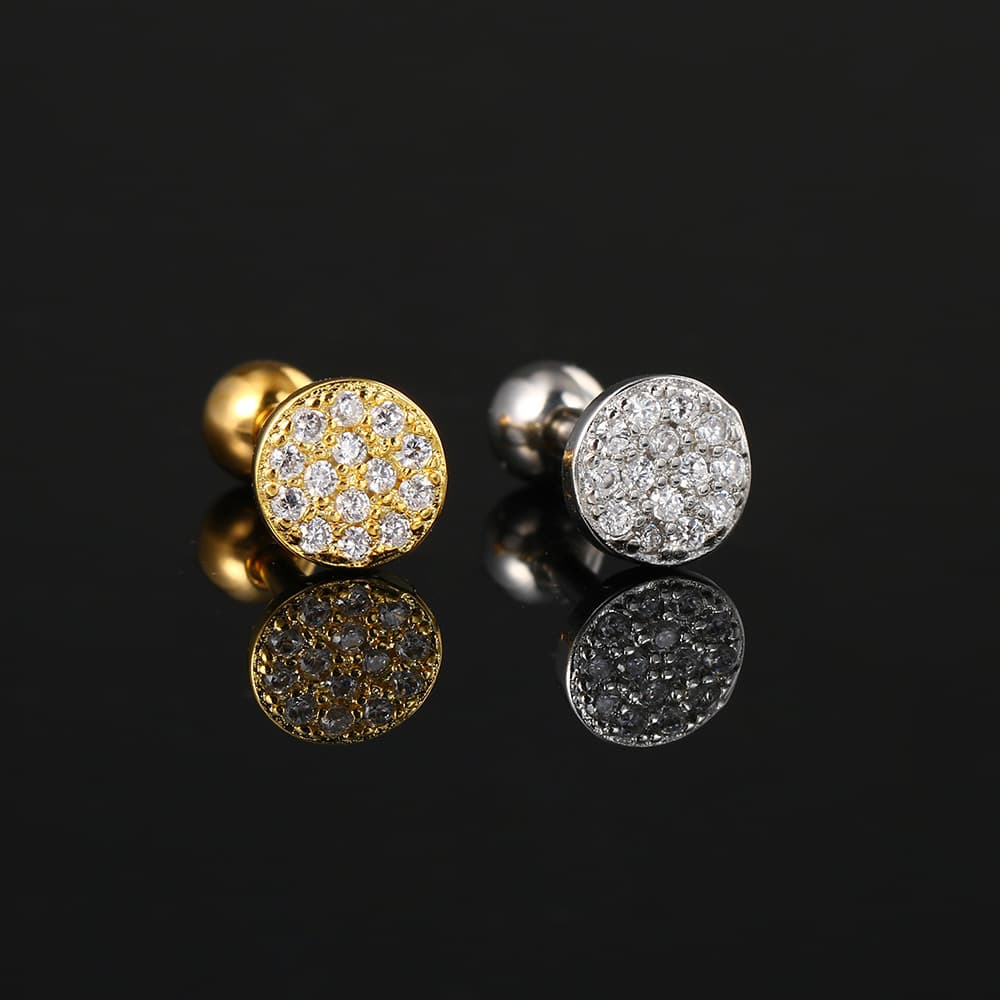 Unisex pierced round full diamond ear bone studs for women inlaid with zircon threaded ball ear buckles popular earrings